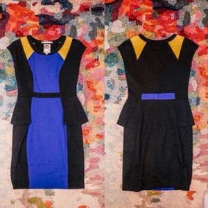 Black/Blue/Yellow Peplum Interview Dress
